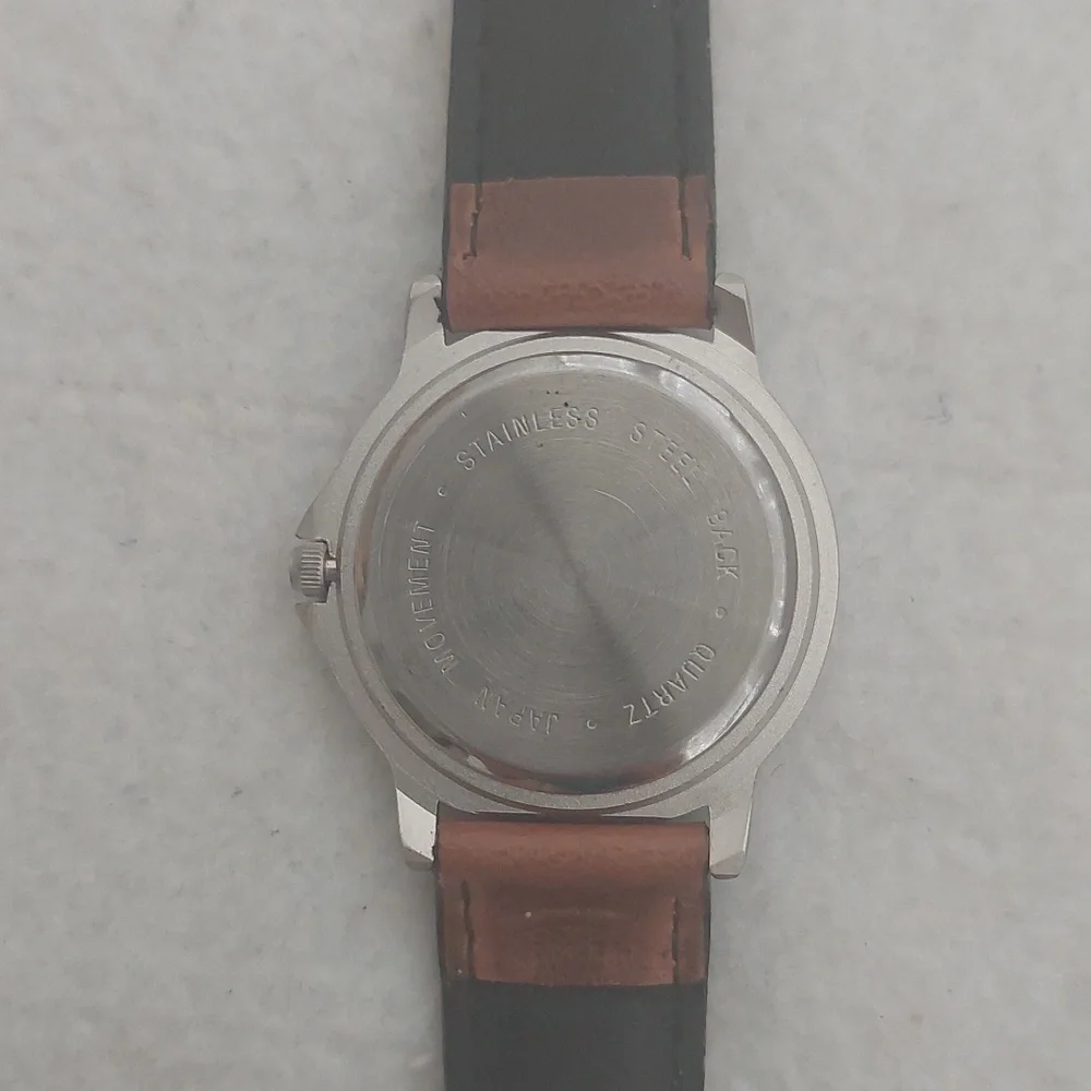 TIME MAGAZINE Unisex quartz Silver Tone Brown Leather Watch NIB